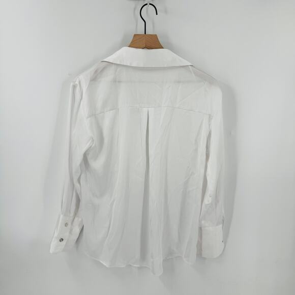 Zara White Button Down Blouse Roll Tab Sleeves Size S Lightweight Polyester - Picture 2 of 5